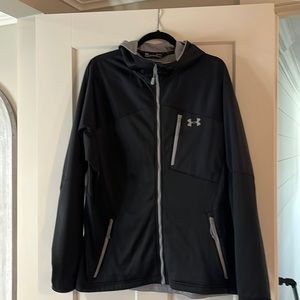 Under armour fitted cold gear jacket with hood. Size large